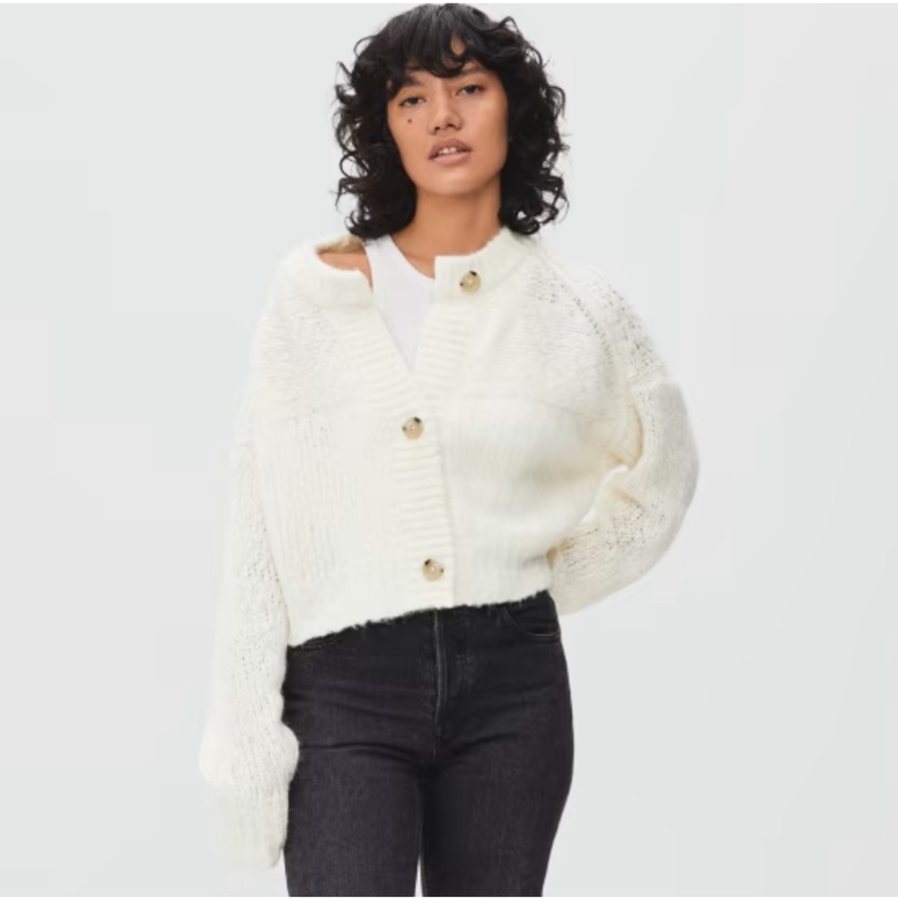 Everlane Alpaca/merino cropped cardigan size M in snow/ivory